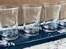 Load image into Gallery viewer, Resin shot glass tray w/ 4 etched shot glasses